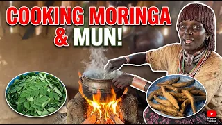 women cooking Moringa and muna #food