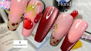 Trying Born Pretty Pro Paint For These Stunning 3d Cherry Nails With Water Light Cat Eye Effect