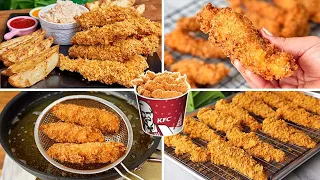 ستربس كنتاكي بأقوي قرمشة بطريقتين مقلي في الفرن بطاطس ودجز كول سلو 