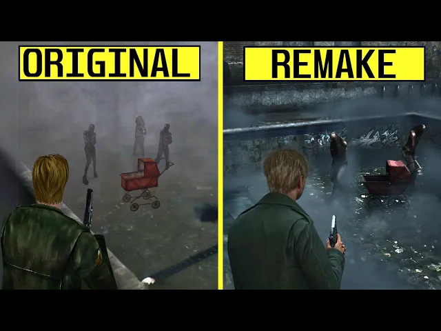 Silent Hill 2 (TPP Camera / HD Textures / 60 FPS Patch) Original vs Remake Early Graphics Comparison