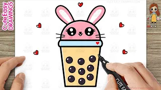 How to Draw a Cute Easy Boba Tea Bubble Chocolate Tea for Kids Step by Step