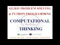 COMPUTATIONAL THINKING GE3151 PROBLEM SOLVING AND PYTHON PROGRAMMING NOTES