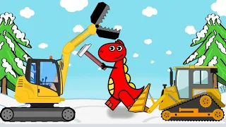 JCB Video with Bulldozer & Excavator | Excavator and Bulldozer Build a Sand Snowman | Cartoon