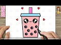 How to Draw a Cute Bubble Tea Boba Tea - Easy Step by Step for kids
