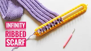 How to Loom Knit an Infinity Ribbed Scarf using a Long Loom DIY Tutorial