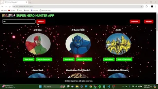 Superhero hunter app Frontend technologies HTML CSS JAVASCRIPT Marvel API
