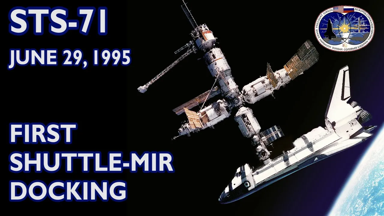 STS-71 - First Shuttle-Mir Docking - Stabilized, Upscaled (1995/06/29) - Atlantis, Mir space station