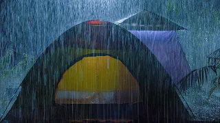 Fall Asleep Fast In MINUTES With Beautiful Heavy Rain On Tent Mighty Thunder In Forest Rain 4K 