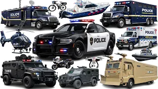 20 vehicle police for kids learn police helicopter police motorcycle swat armored vehicle and more