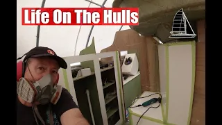 Not quite choosing the cushions and the drapes- Catamaran Build Ep189