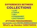 DIFFERENCES BETWEEN COLLECTIONS PYTHON PROGRAMMING LIST TUPLE SET FROZENSET DICTIONARY