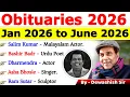 Obituary 2026 Current Affairs Jan June 2026 Important Deaths Personalities 2026
