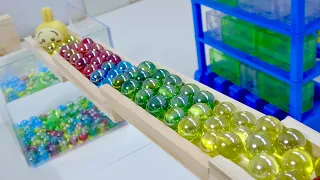 Marble Run ASMR ☆【Various wooden courses】Wooden Rail&Homemade Stepped Ramp,A tank filled with water