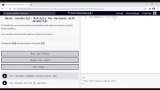 16 - Learn Basic JavaScript Multiply Two Decimals with JavaScript