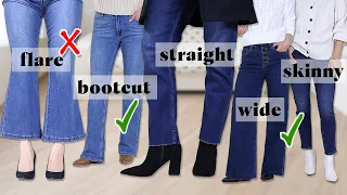 6 types of jeans and boots pairing straight boot cut skinny wide leg flare slim 