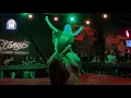 Mechanical bull riding in Las Vegas Two friends hang on until one hangs off