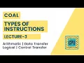 Types of Machine Instruction Arithmetic Data Transfer Logical Control Transfer COAL