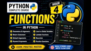 Python Tutorial for Beginners Hour 4 Functions in Python Parameters Return Lambda Recursion