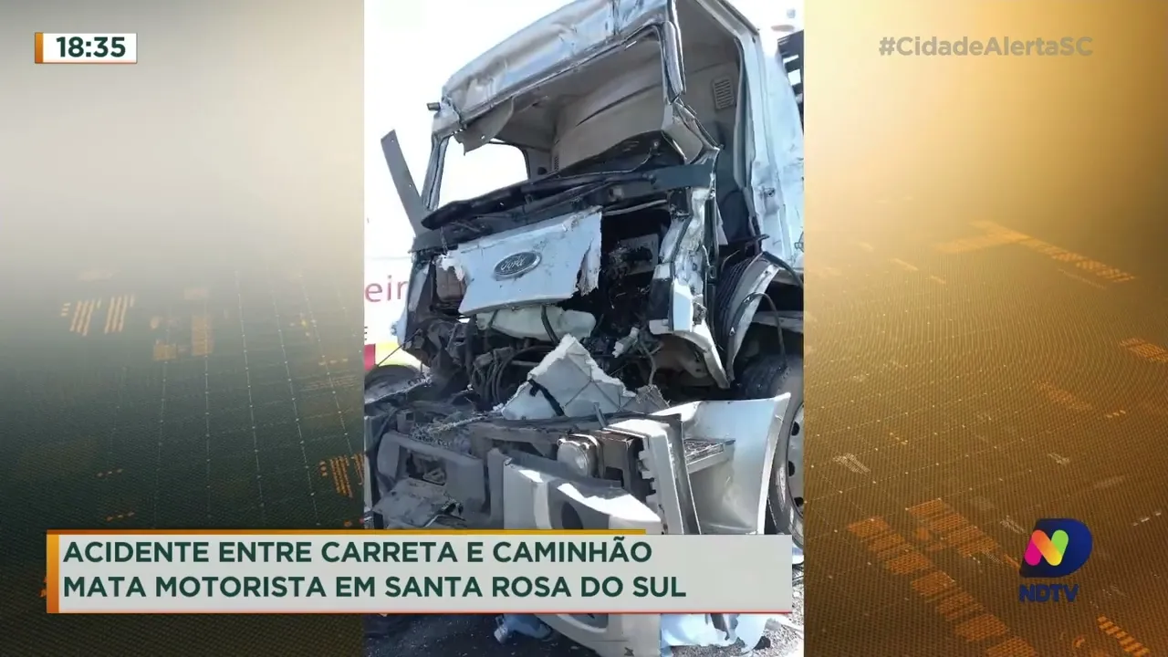 Acidente entre um caminhão e uma carreta deixa um motorista morto