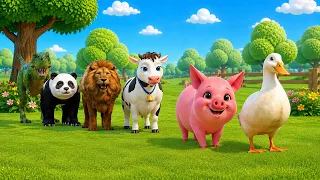 Long Slide Game with Duck Pig Cow Lion Panda Tyrannosaurus Funny 3D Animal Game