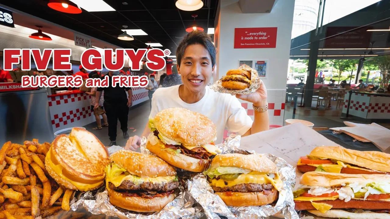 FIVE GUYS $100 Menu Challenge!   Five Guys Singapore Mukbang!