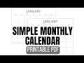 Simple Monthly Calendar Printable PDF