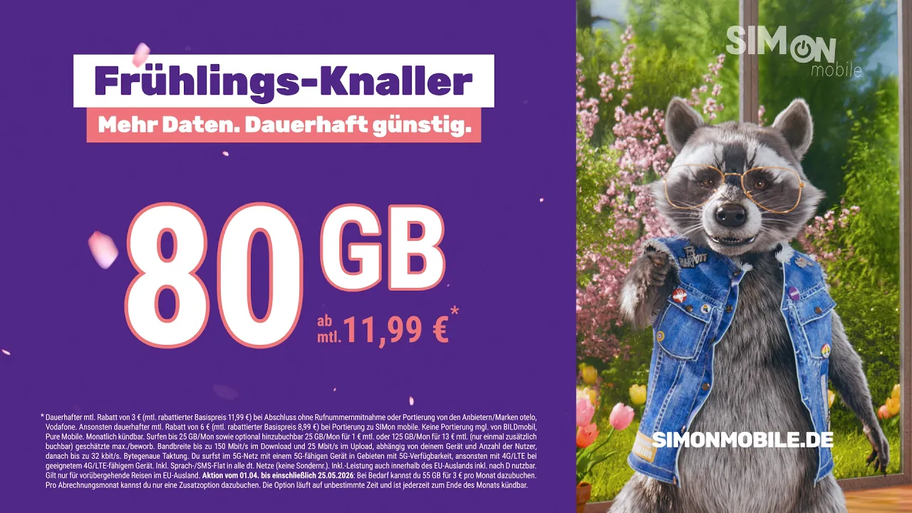 SIMon mobile — Simon Mobile - 80 GB for 11,99€ (YouTube video ad)