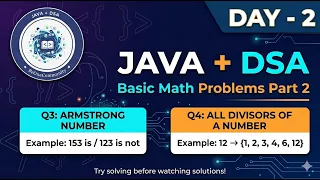 Java using DSA - Day 2 Armstrong Number Print all divisors of a number