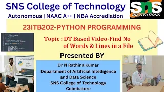 DT Based -Find No of Words Lines in a File PYTHON PROGRAMMING SNS Institutions