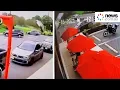 Miracle as a vehicle goes airborne into Wendy s restaurant in the US