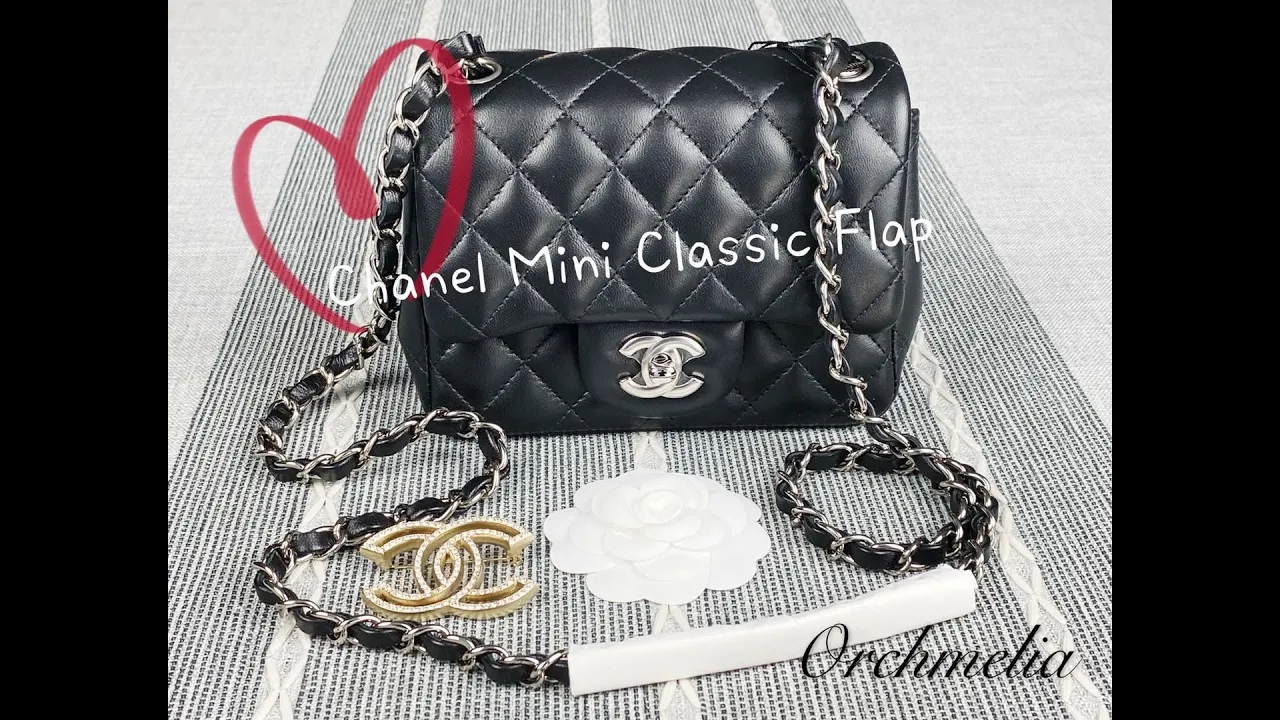 Chanel 20B Black Lambskin Square Mini Classic Flap with Silver Hardware