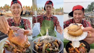 fishermen cook starfish, scallops, octopuses, snails, crabs, mantis shrimp, cuttlefish#yummy