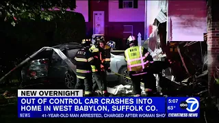 OUT OF CONTROL CAR CRASHES INTO HOME IN WEST BABYLON SUFFOLK CO