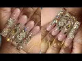 LUXURY GOLD OMBRE BLING NAILS CHARM NAILS FULL ACRYLIC NAIL TUTORIAL