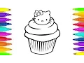 Coloring Pages For Kids - Hello Kitty Sweet Cupcake Drawing And Painting