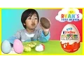 Ryan opens Kinder Surprise Eggs with Toys Inside