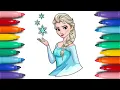 How to Draw and Color Elsa Frozen Coloring Page for Kids