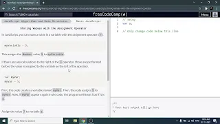 Storing Values with the Assignment Operator - Freecodecamp org 3 Basic JavaScript