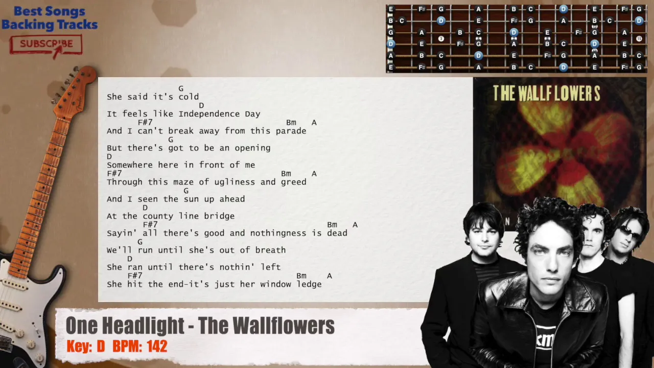 🎸 One Headlight - The Wallflowers MAIN Guitar Backing Track with chords and lyrics
