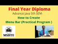 Learn How to create Menu bar in java Program Diploma Final Year 5th SEM MSBTE