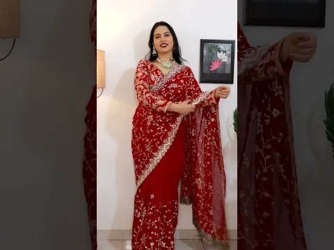 Beautiful karwachauth saree with Blouse #saree #karwachauthsaree #sareewithstichedblouse