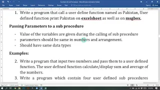 Lecture 17 Sub Procedures in VBA