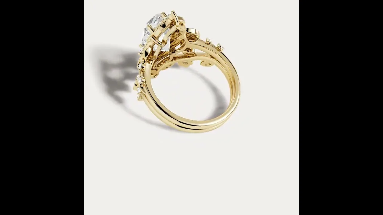 Elaine丨Marquise Cut Lab Diamond Ornate Botanical Engagement Ring Set