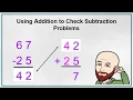 Using addition to check the solution to subtraction problems