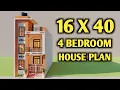 4 Bedroom Small House Design 3D 16x40