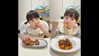 Oopsie… I became a messy little kitty! (ฅ´ω`ฅ)🍚💕 #babyeating #babychoice #octopus #chickenwings