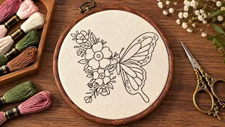 Beautiful Floral Butterfly Embroidery Tutorial || Embroidery for Beginners - Let’s Explore