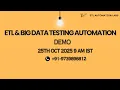 Free ETL Automation Demo Python PySpark Pytest Framework Building from Scratch - 9739896812