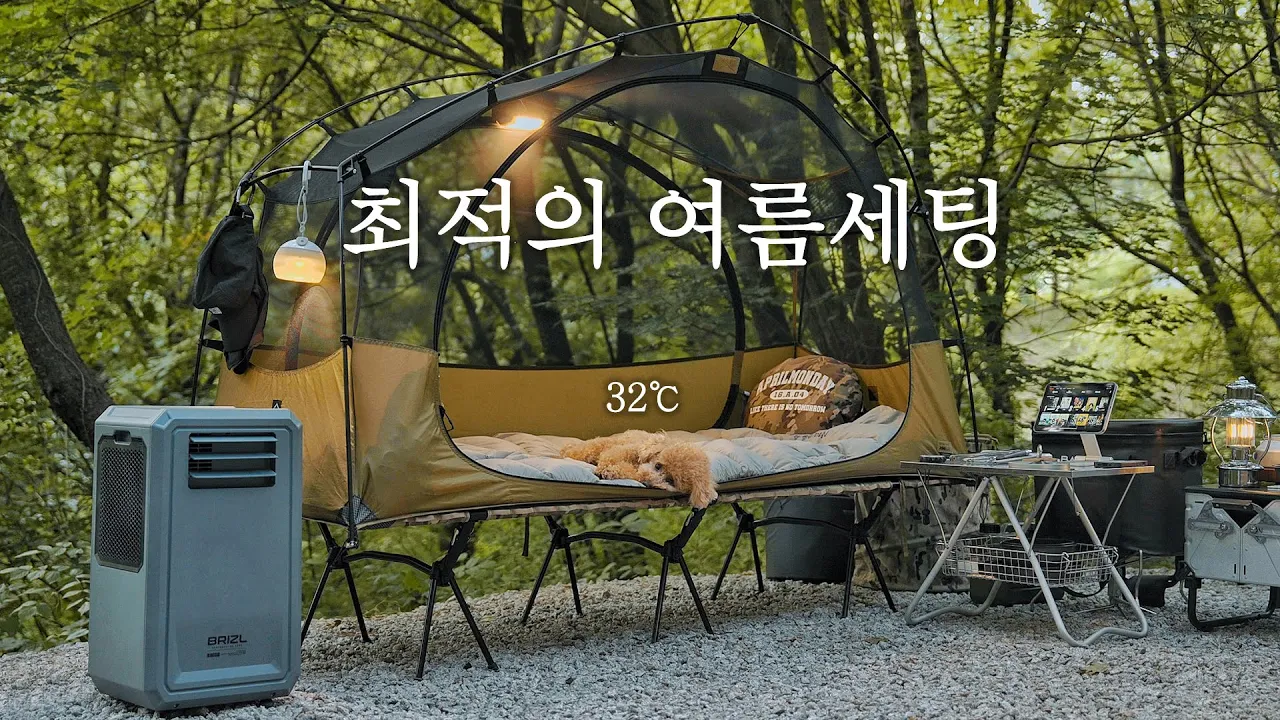 캠핑 브이로그 . 강아지와 무더운 여름 텐트 안에서 시원한 여름나기 준비 . 캠핑 에어컨 . 여름 숲 새소리 ASMR サムネイル