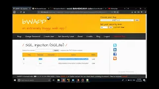 Bee box SQL Injection SQLite